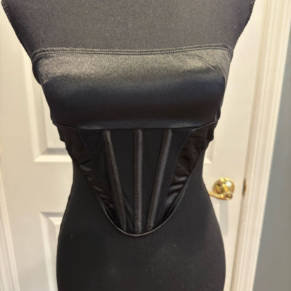 Black Mesh Panel Cropped Corset Bandeau Top in US SIZE 2